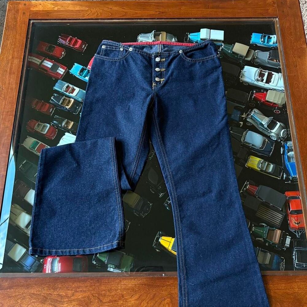 Ralph Lauren Dark Wash Blue Denim Jeans Lowrise Buttons Flare Bootcut NWOT